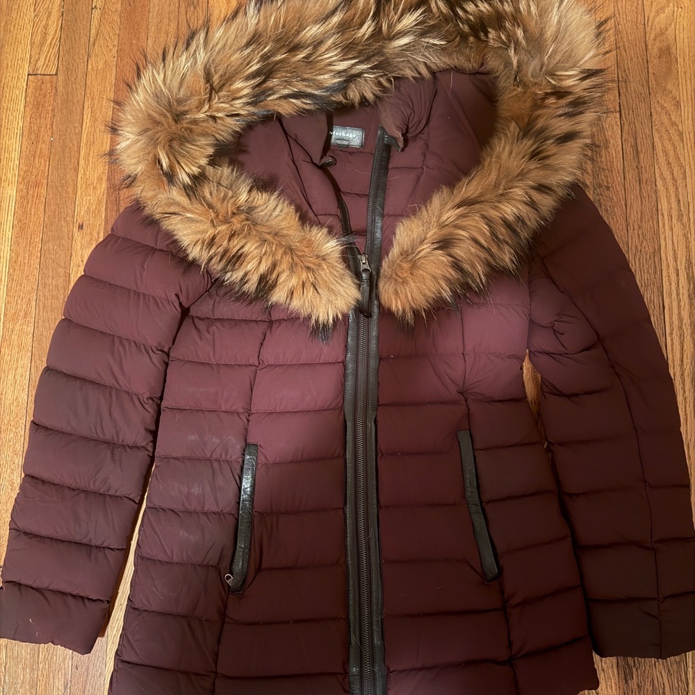 Mackage Burgundy Puffer Jacket with Fur Hood